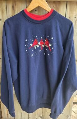 VTG 90's Top Stitch By Morning Sun Grandmacore Christmas Cardinal Birds Size XL